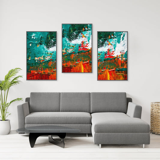 Abstrakte Wandkunst, maritime Wandkunst, moderne Wandkunst Leinwand abstrakt, dekoratives Geschenk, druckbares Wandkunst-Set von 3, abstrakte Malerei