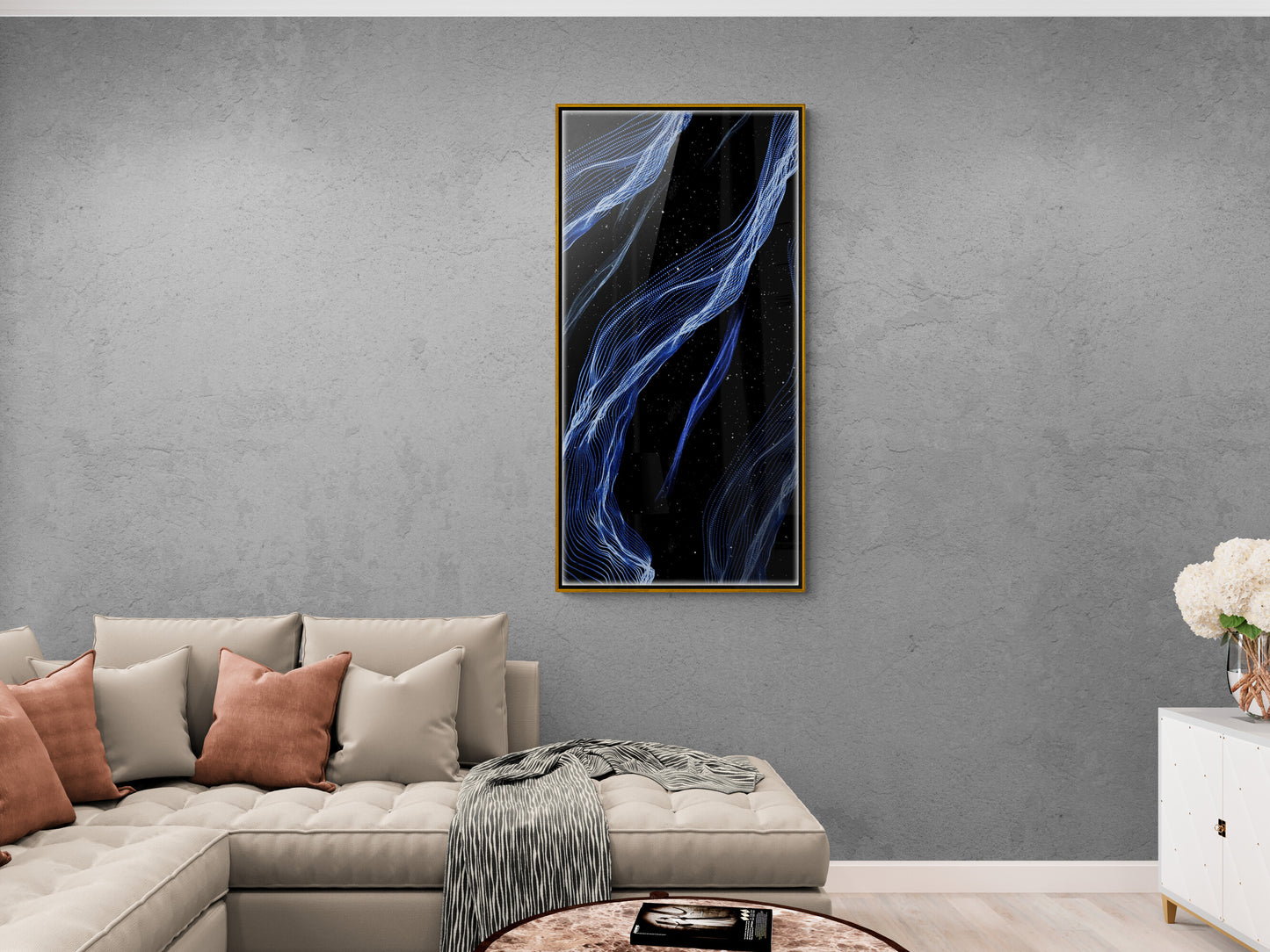 Marmor-Wandkunst, abstrakter Leinwanddruck, blau-weißer Kunstdruck, gerahmtes Kunstwerk, Wohnzimmer-Wandkunst, Geschenk für ihn