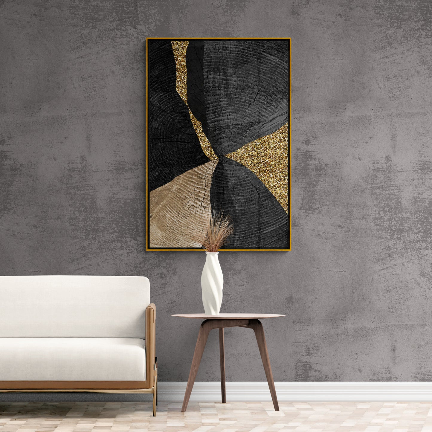 Abstrakte Wandkunst, schwarz-goldener Kunstdruck, geometrischer Leinwanddruck, modernes gerahmtes Kunstwerk, zeitgenössische Wandkunst, Geschenk für ihn, Bürowandkunst