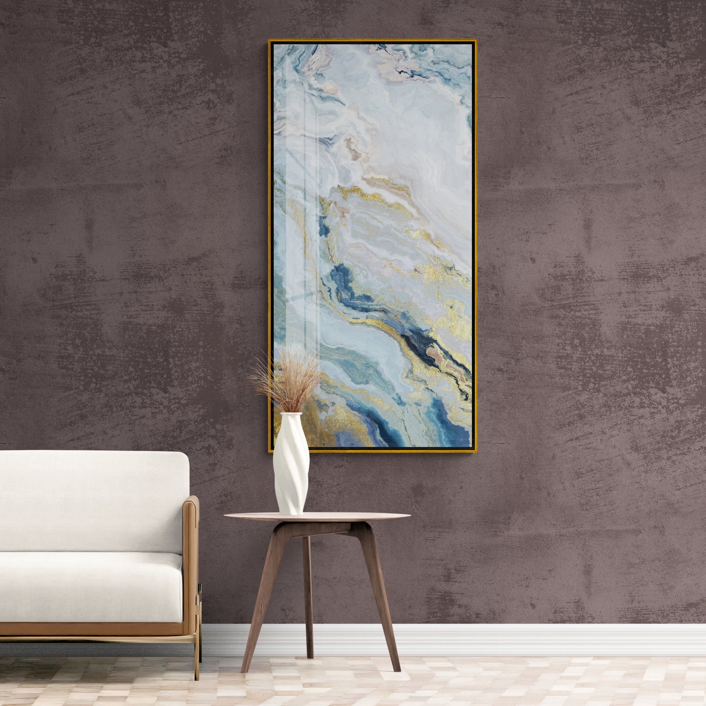 Abstrakte Wandkunst, Marmor-Leinwanddruck, modernes gerahmtes Kunstwerk, blau-weiße Wandkunst, Wohnzimmer-Wandkunst, Geschenk für ihn