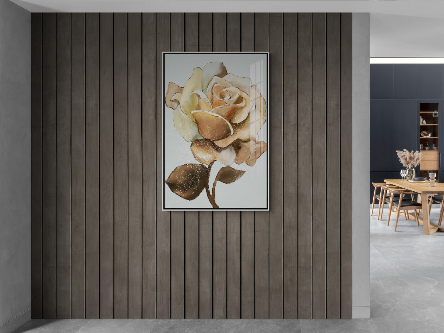 Gerahmte florale Wandkunst, großer Blumen-Leinwanddruck, botanischer Kunstdruck für Wohnzimmer, große Wandkunst mit Rose, druckbare Wandkunst als Geschenk
