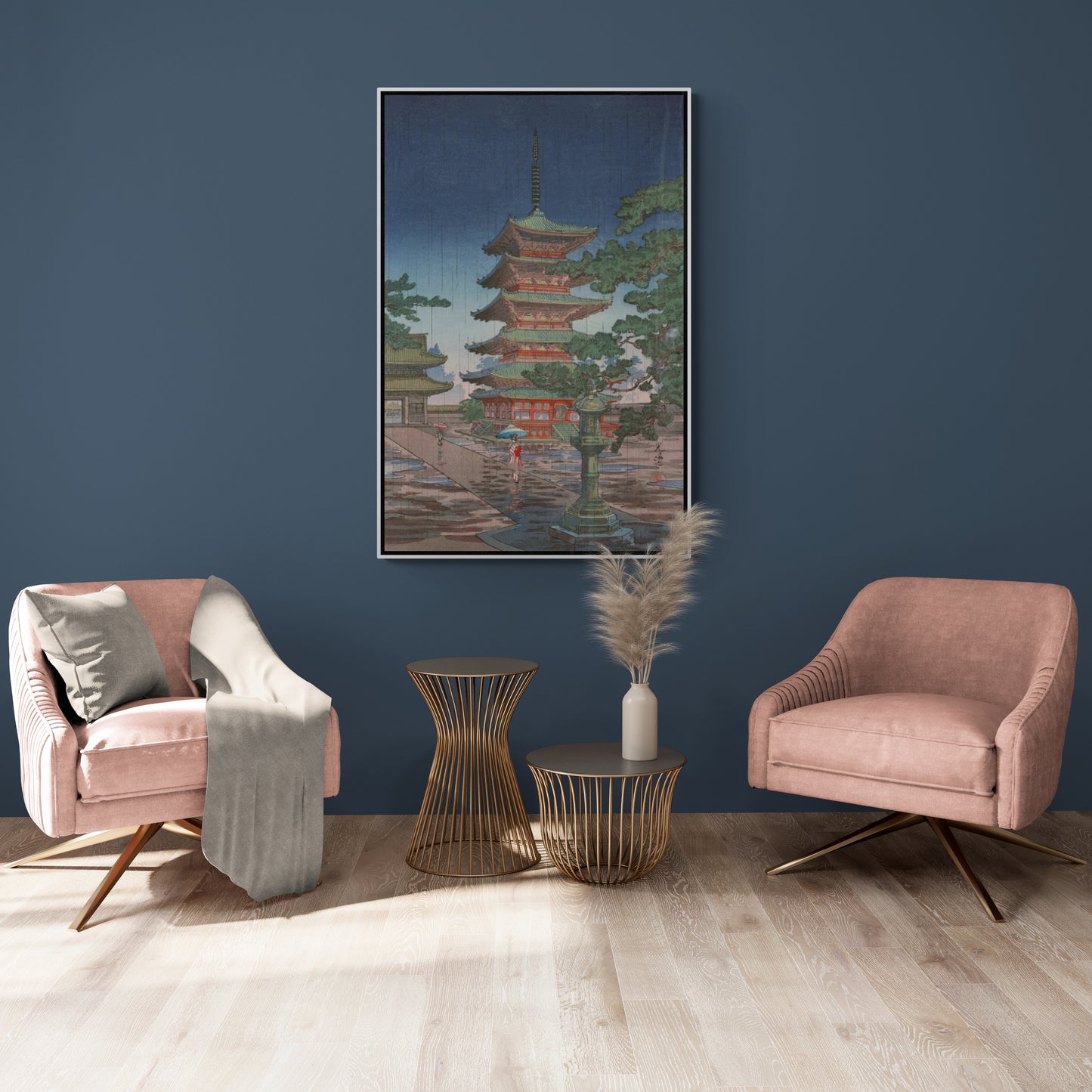 Architektur Wandkunst, Chinoiserie Leinwanddruck, China Kloster Kunstwerk, druckbares Kunstwerk für Wohnzimmer, großes gerahmtes Bild