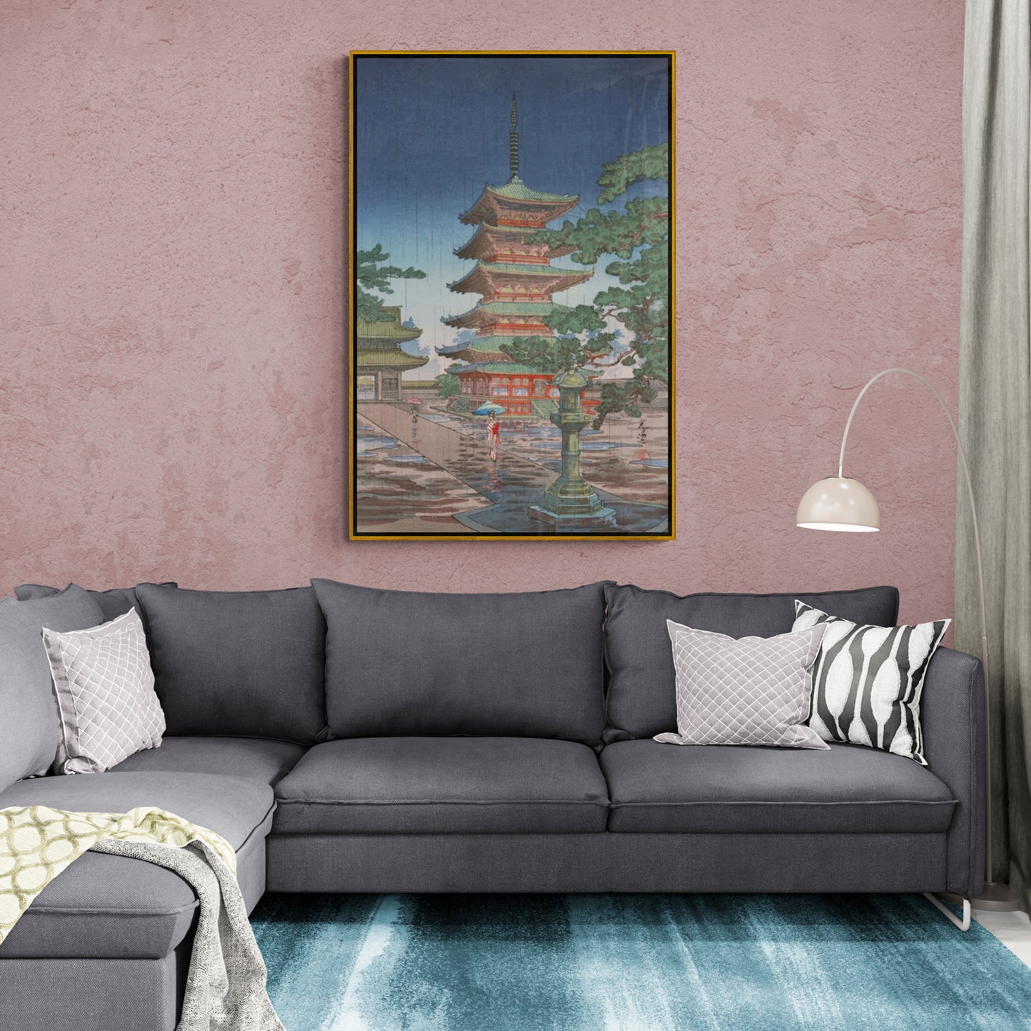 Architektur Wandkunst, Chinoiserie Leinwanddruck, China Kloster Kunstwerk, druckbares Kunstwerk für Wohnzimmer, großes gerahmtes Bild