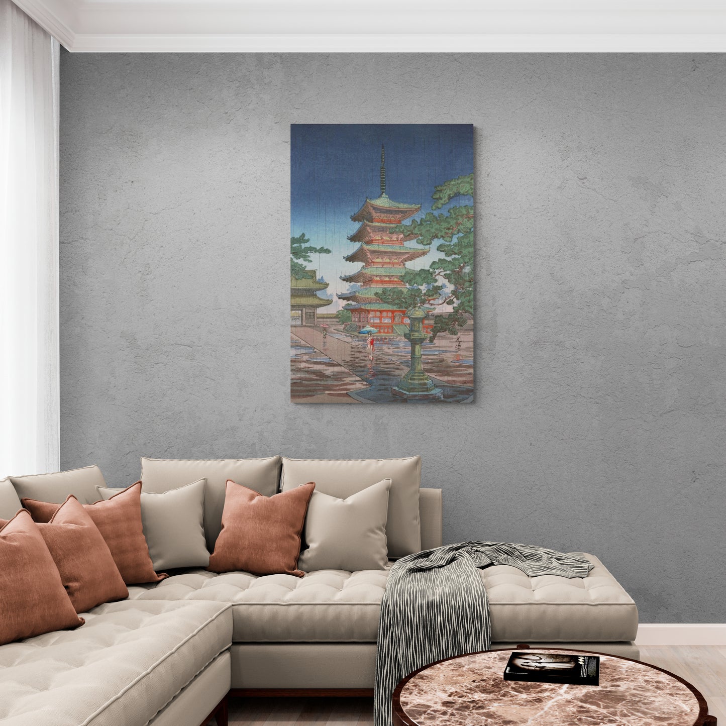 Architektur Wandkunst, Chinoiserie Leinwanddruck, China Kloster Kunstwerk, druckbares Kunstwerk für Wohnzimmer, großes gerahmtes Bild