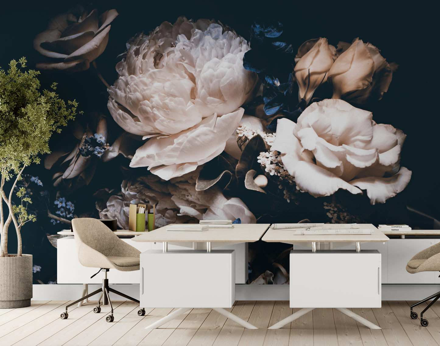 Dunkle Blumentapete, Pfingstrosen-Tapete zum Abziehen und Aufkleben, Extra großes florales Wandbild, Große Blumentapete, Temporäres Wandbild für Schlafzimmer