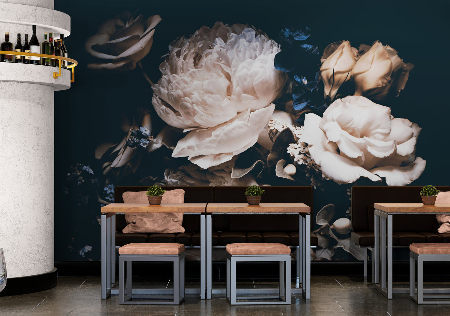 Dunkle Blumentapete, Pfingstrosen-Tapete zum Abziehen und Aufkleben, Extra großes florales Wandbild, Große Blumentapete, Temporäres Wandbild für Schlafzimmer