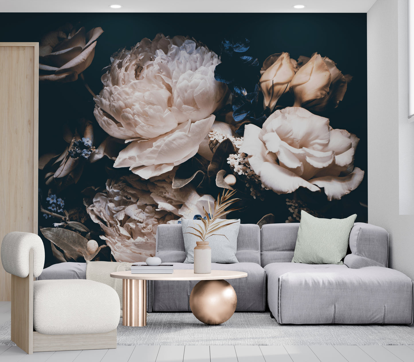 Dunkle Blumentapete, Pfingstrosen-Tapete zum Abziehen und Aufkleben, Extra großes florales Wandbild, Große Blumentapete, Temporäres Wandbild für Schlafzimmer