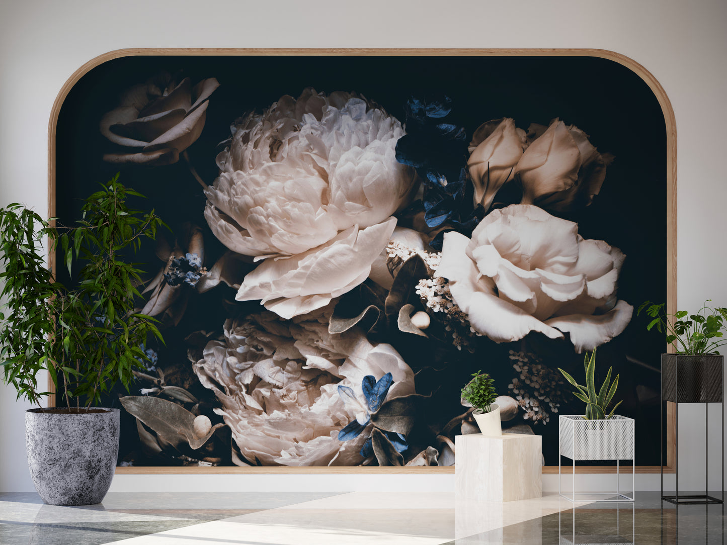 Dunkle Blumentapete, Pfingstrosen-Tapete zum Abziehen und Aufkleben, Extra großes florales Wandbild, Große Blumentapete, Temporäres Wandbild für Schlafzimmer
