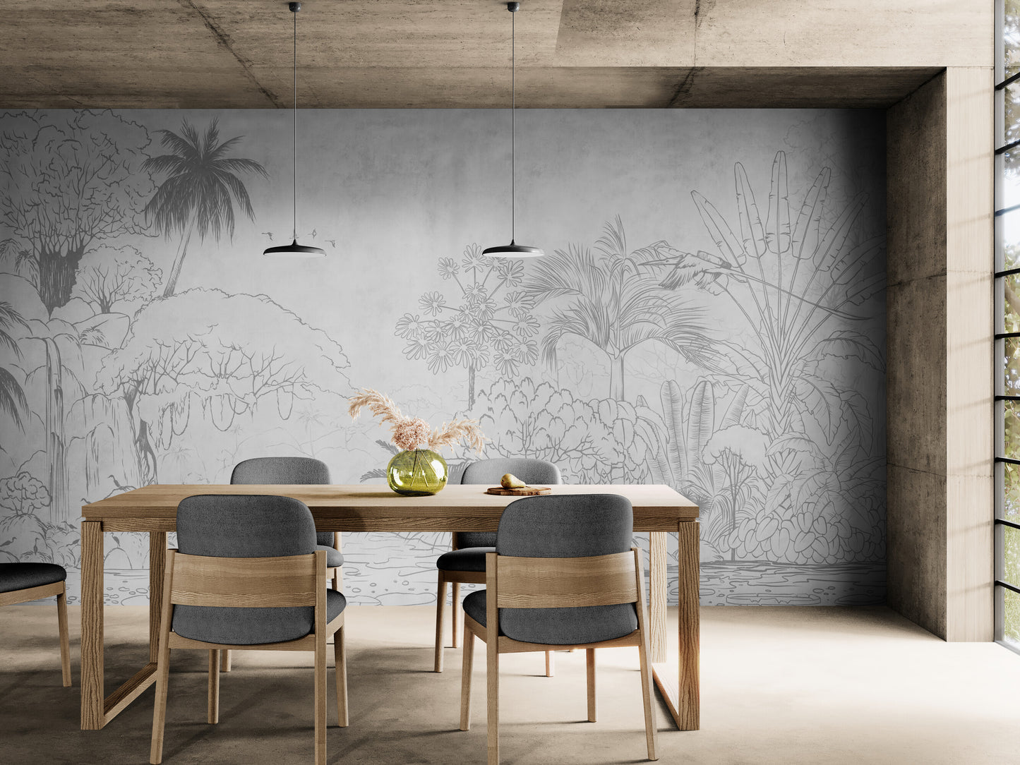 Schwarz-weiße botanische Tapete, Natur-Wandbild, akzentuierende Kinderzimmer-Tapete, tropische Tapete zum Abziehen und Aufkleben fürs Schlafzimmer, abnehmbares Wandbild