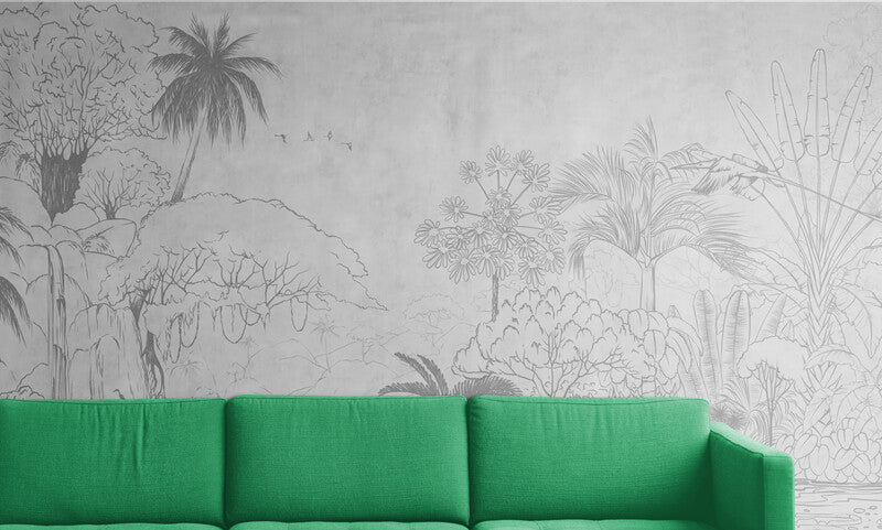 Schwarz-weiße botanische Tapete, Natur-Wandbild, akzentuierende Kinderzimmer-Tapete, tropische Tapete zum Abziehen und Aufkleben fürs Schlafzimmer, abnehmbares Wandbild