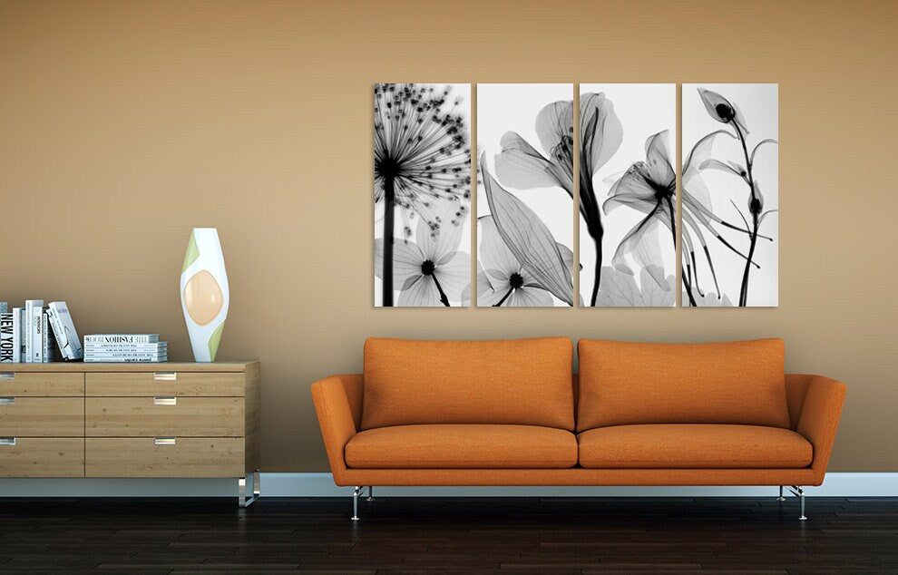 Blumen-Wandbilder auf Leinwand, Wanddekoration für Zuhause, Leinwandgemälde, Schwarz-Weiß-Kunst, botanische Gemälde, extra große Wandkunst