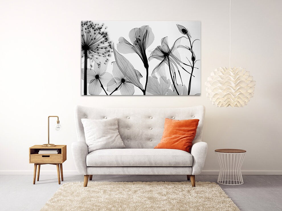 Blumen-Wandbilder auf Leinwand, Wanddekoration für Zuhause, Leinwandgemälde, Schwarz-Weiß-Kunst, botanische Gemälde, extra große Wandkunst