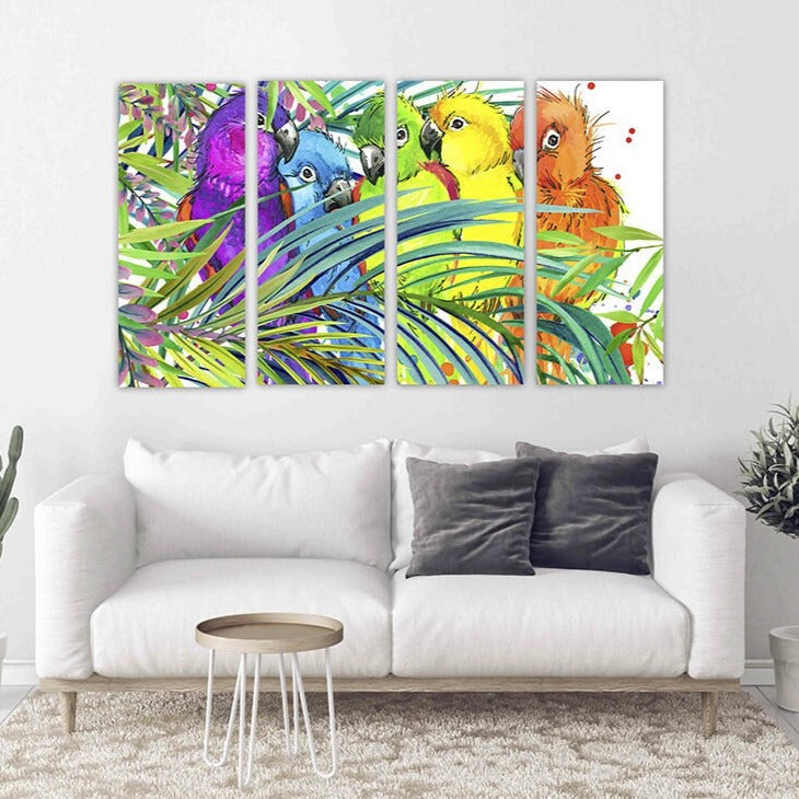 Vogel Wandkunst, Papagei Wandkunst Gemälde auf Leinwand, tropische Wandkunst, Wohnwanddekor Leinwandgemälde helle Wandkunst extra große Wandkunst