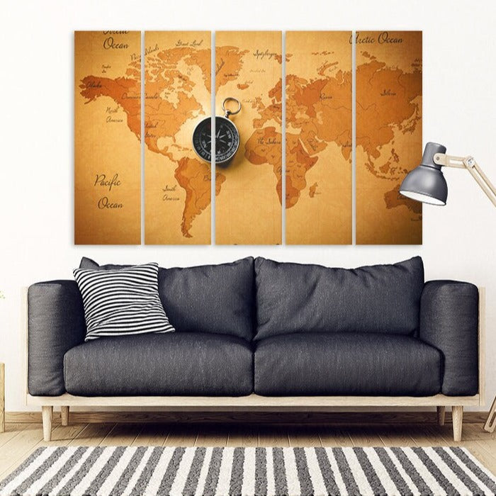 Wandkunstgemälde mit Weltkarte auf Leinwand, Wanddekoration für Zuhause, Leinwandgemälde, Einweihungs- und Hochzeitsgeschenk