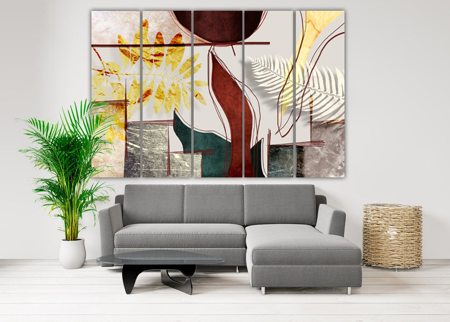 Kräuterdrucke moderne abstrakte Wandkunst Gemälde auf Leinwand Blätter Wandkunst Geometrische Wandkunst