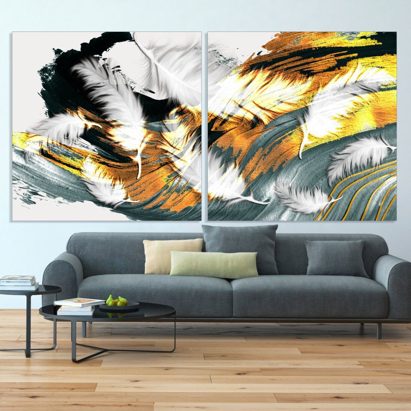 Federn im Stil Leinwandgemälde Großes Wandbild gerahmte Leinwand Home Wanddekoration 3-teilige Leinwand Indie Raumdekoration Straußenfedern