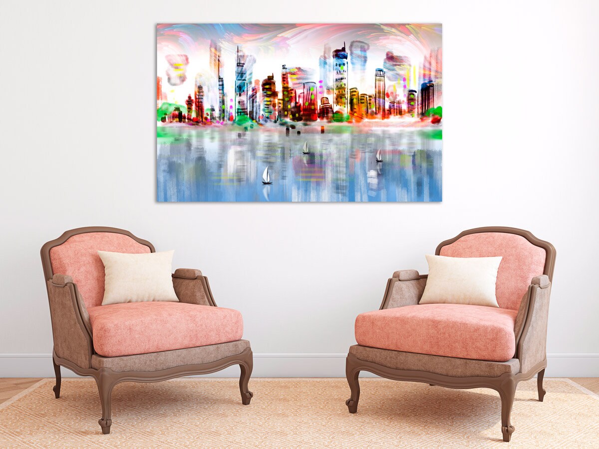 Helle Stadt Wandkunst Ölgemälde Leinwanddruck Große Wanddekoration Wohnzimmer modern