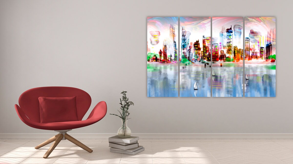 Helle Stadt Wandkunst Ölgemälde Leinwanddruck Große Wanddekoration Wohnzimmer modern