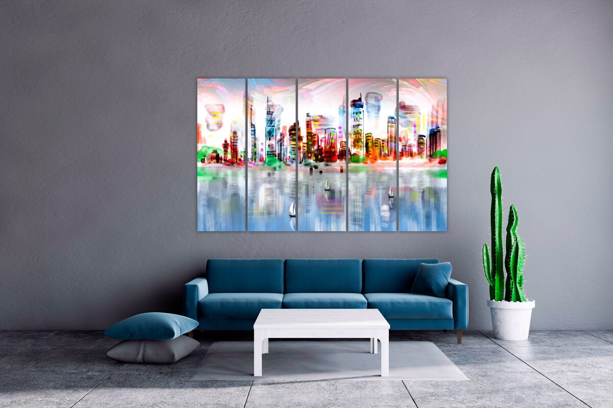 Helle Stadt Wandkunst Ölgemälde Leinwanddruck Große Wanddekoration Wohnzimmer modern