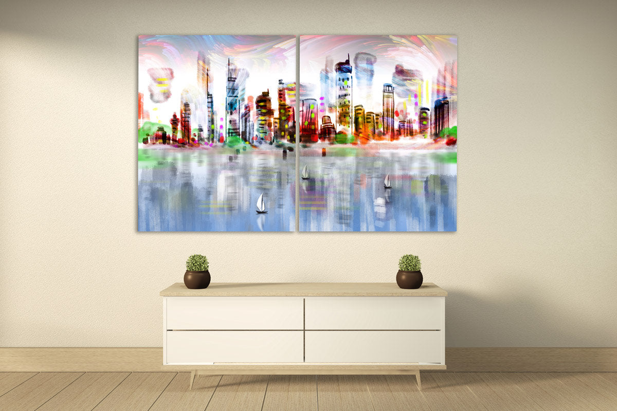 Helle Stadt Wandkunst Ölgemälde Leinwanddruck Große Wanddekoration Wohnzimmer modern
