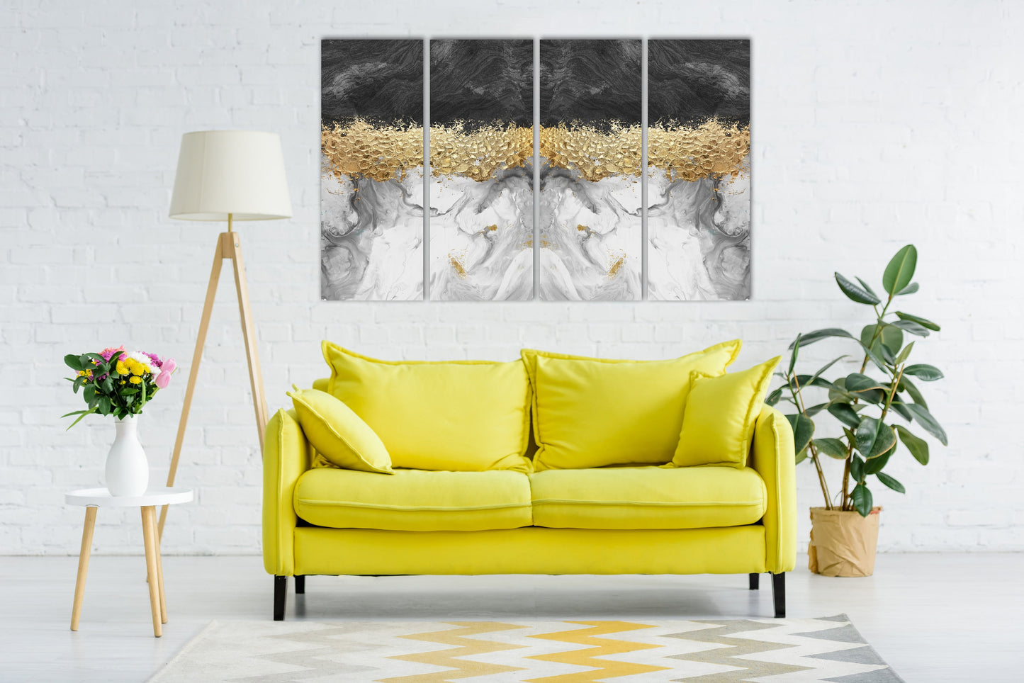 Schwarz-weiß-goldene abstrakte übergroße Wandkunst, modernes extra großes Leinwandgemälde