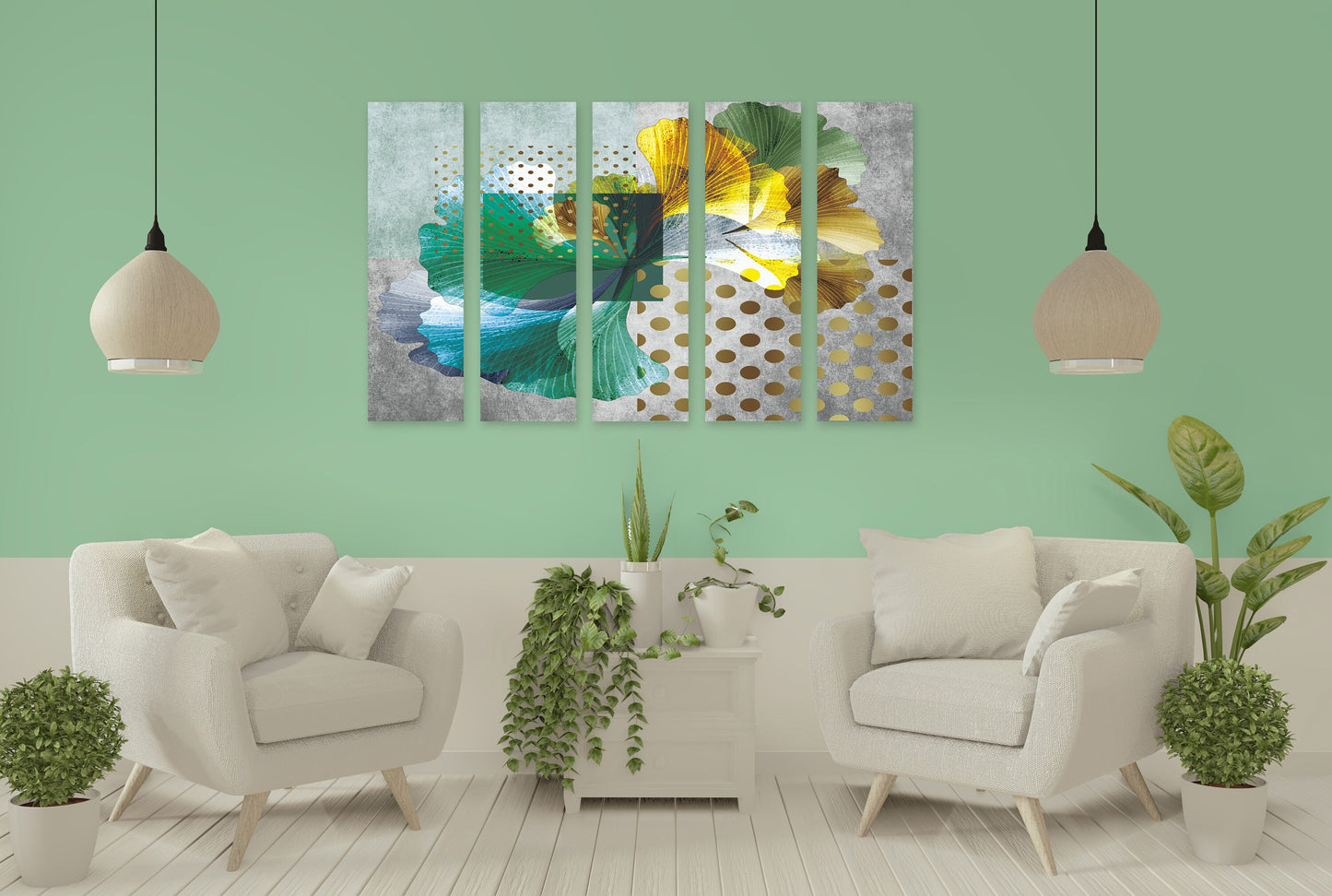 Kräuterdrucke moderne abstrakte Wandkunst, abstrakte Malerei, Blätter Wandkunst, geometrische Wandkunst