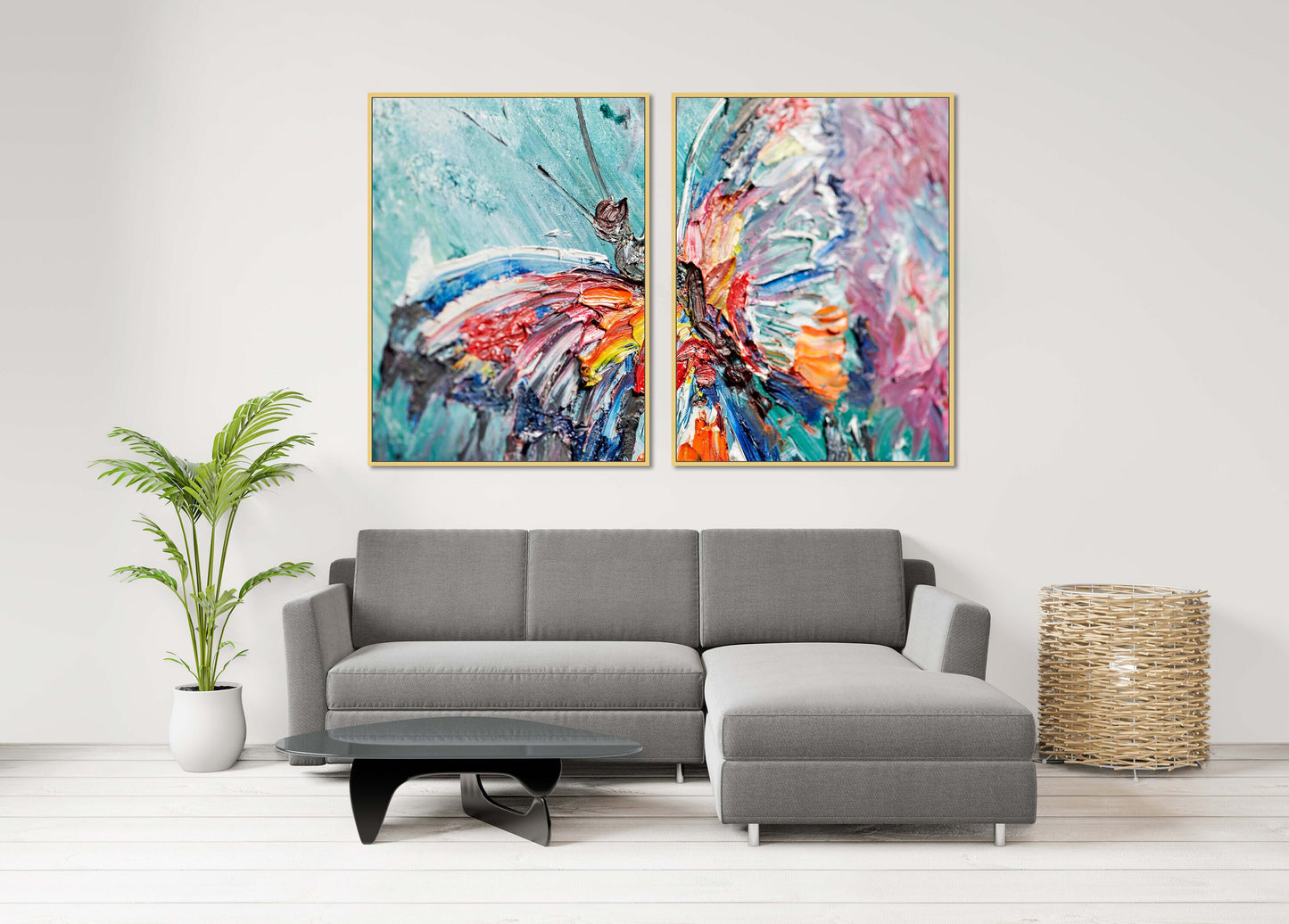Große gerahmte Schmetterlingsgemälde auf Leinwand, Wanddekoration mit schwebendem Rahmen, mehrfarbige druckbare Wandkunst, Ölgemälde auf Leinwand