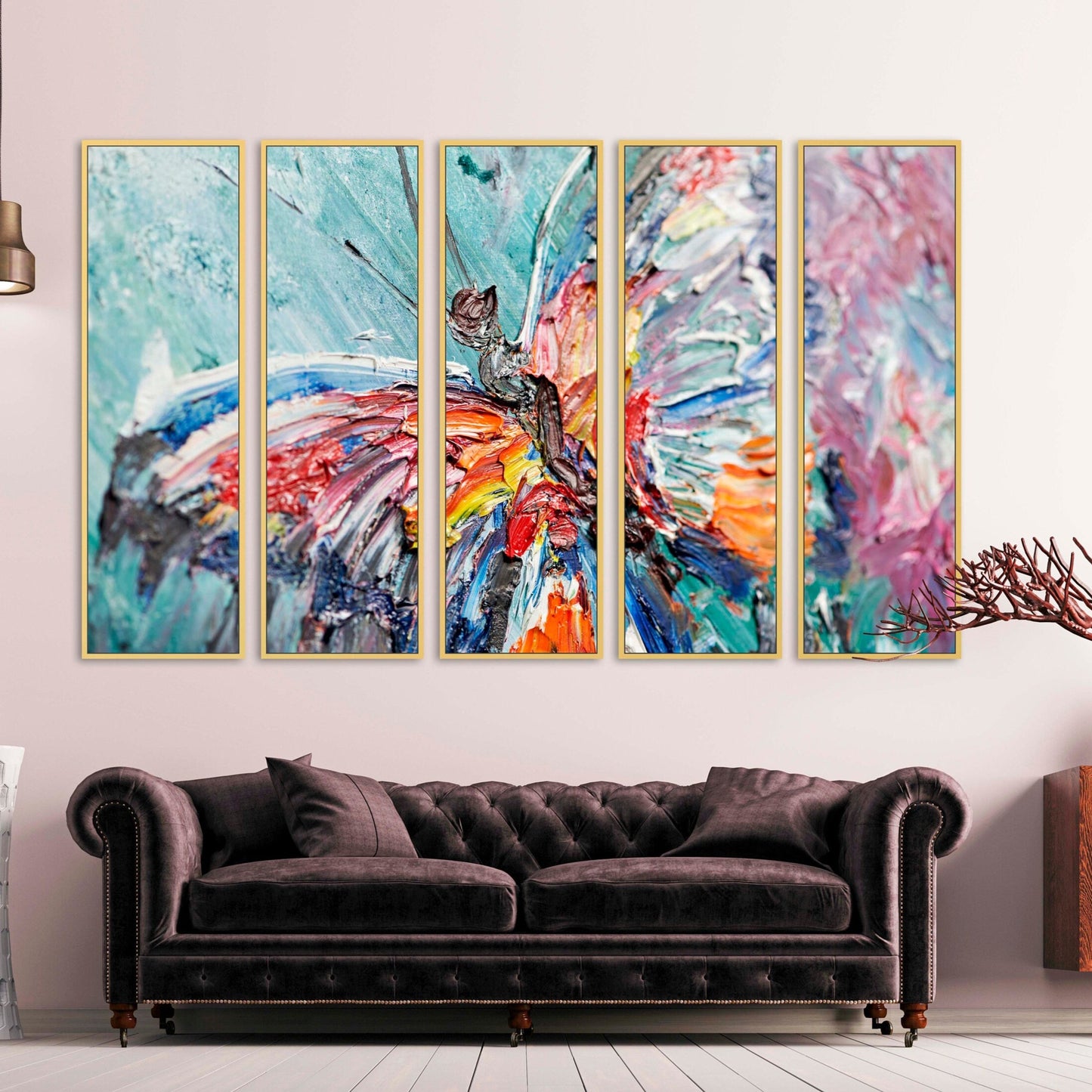 Große gerahmte Schmetterlingsgemälde auf Leinwand, Wanddekoration mit schwebendem Rahmen, mehrfarbige druckbare Wandkunst, Ölgemälde auf Leinwand