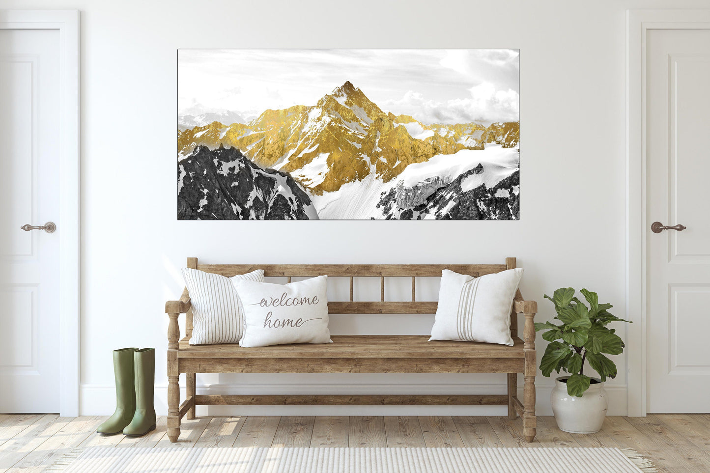 Goldene Berge Leinwand Wandkunst, Gold Floater Rahmen druckbares Kunstwerk, großer Natur Leinwanddruck, Landschaft Wandkunst, Geschenk zur Wohnungserwärmung