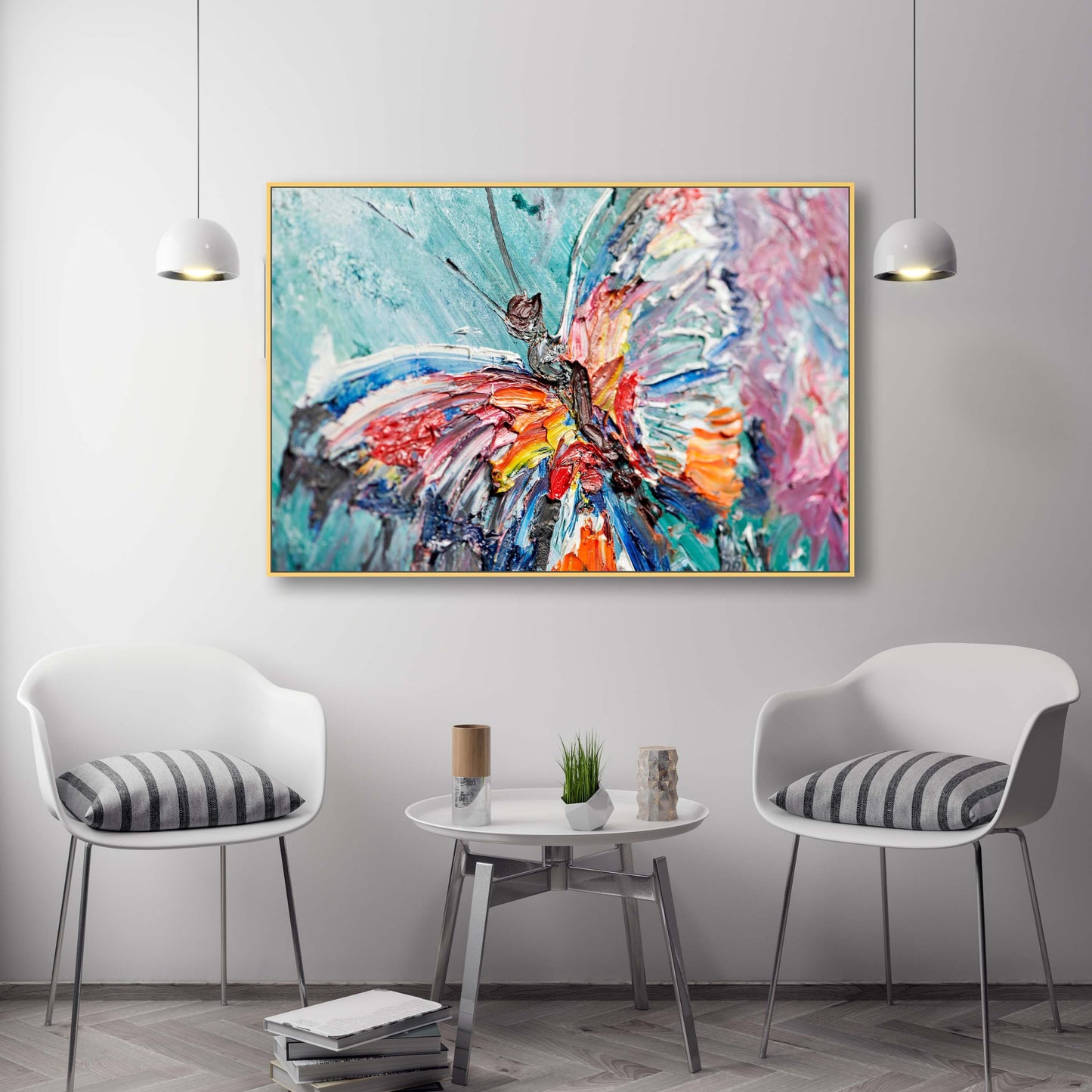 Große gerahmte Schmetterlingsgemälde auf Leinwand, Wanddekoration mit schwebendem Rahmen, mehrfarbige druckbare Wandkunst, Ölgemälde auf Leinwand