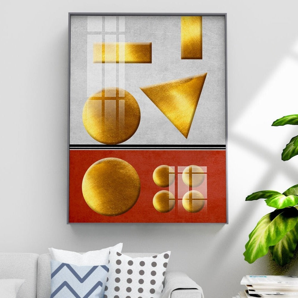 Abstrakte gerahmte geometrische Wandkunst, Kreise hängende Wanddekoration im Floater-Rahmen, modernes orange-weißes druckbares Kunstwerk für das Wohnzimmer