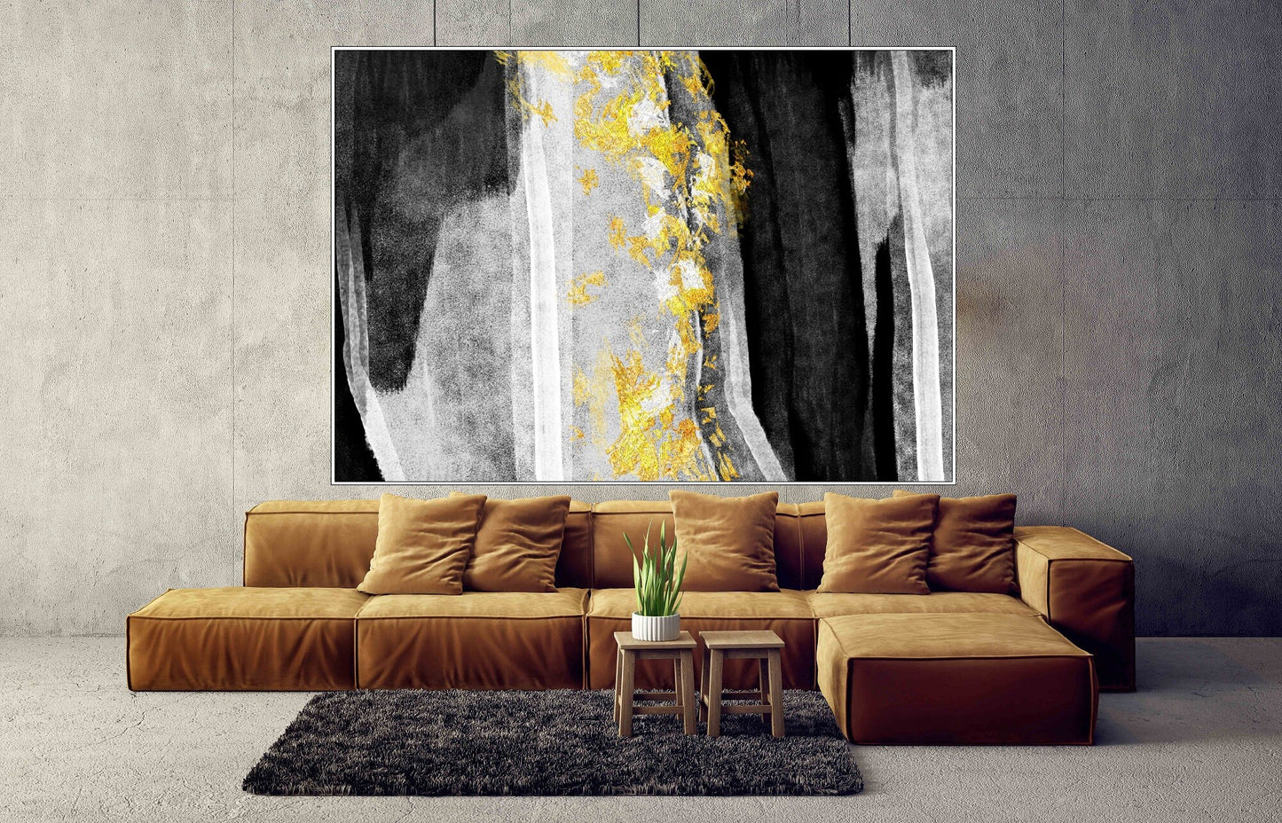 Großes abstraktes Wanddekor, schwebender Leinwanddruck, moderne schwarz-goldene Wandkunst, gerahmte Wohnzimmer-Wandkunst, abstraktes Kunstwerk
