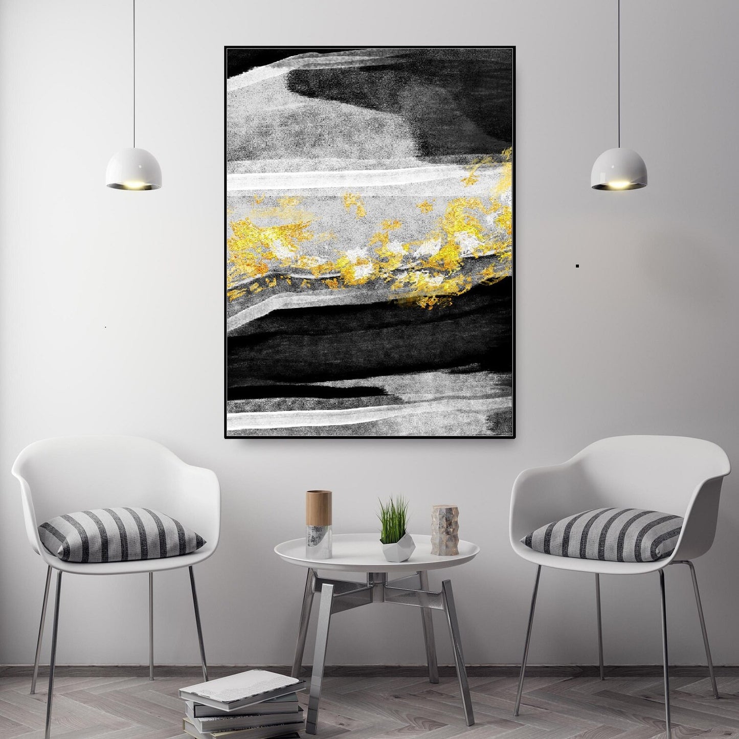 Großes abstraktes Wanddekor, schwebender Leinwanddruck, moderne schwarz-goldene Wandkunst, gerahmte Wohnzimmer-Wandkunst, abstraktes Kunstwerk