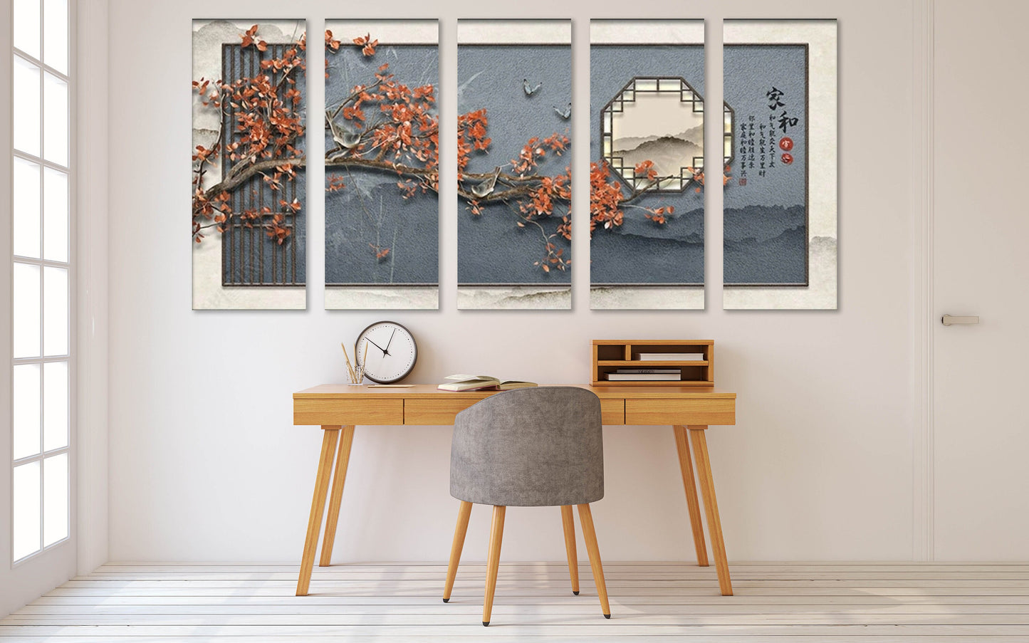Japanischer Leinwanddruck, großes asiatisches Wandbild, Kirschblüten-Kunstwerk, dreiteiliges Wandbild, mehrteiliges Schlafzimmer-Kunstwerk, Geschenk zur Wohnungserwärmung