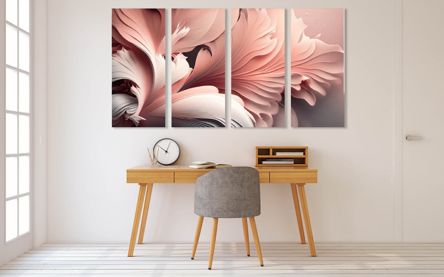 Große florale Wandkunst, rosa dreiteiliges Kunstwerk, mehrteiliges abstraktes Wanddekor zum Aufhängen, Blütenblätter-Leinwanddruck fürs Schlafzimmer, Kunstwerk als Geschenk