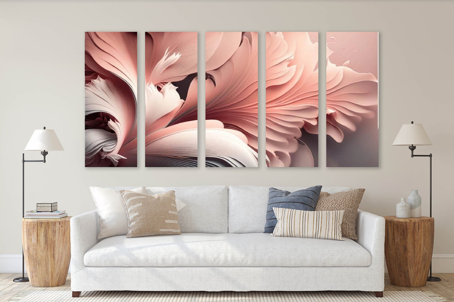 Große florale Wandkunst, rosa dreiteiliges Kunstwerk, mehrteiliges abstraktes Wanddekor zum Aufhängen, Blütenblätter-Leinwanddruck fürs Schlafzimmer, Kunstwerk als Geschenk