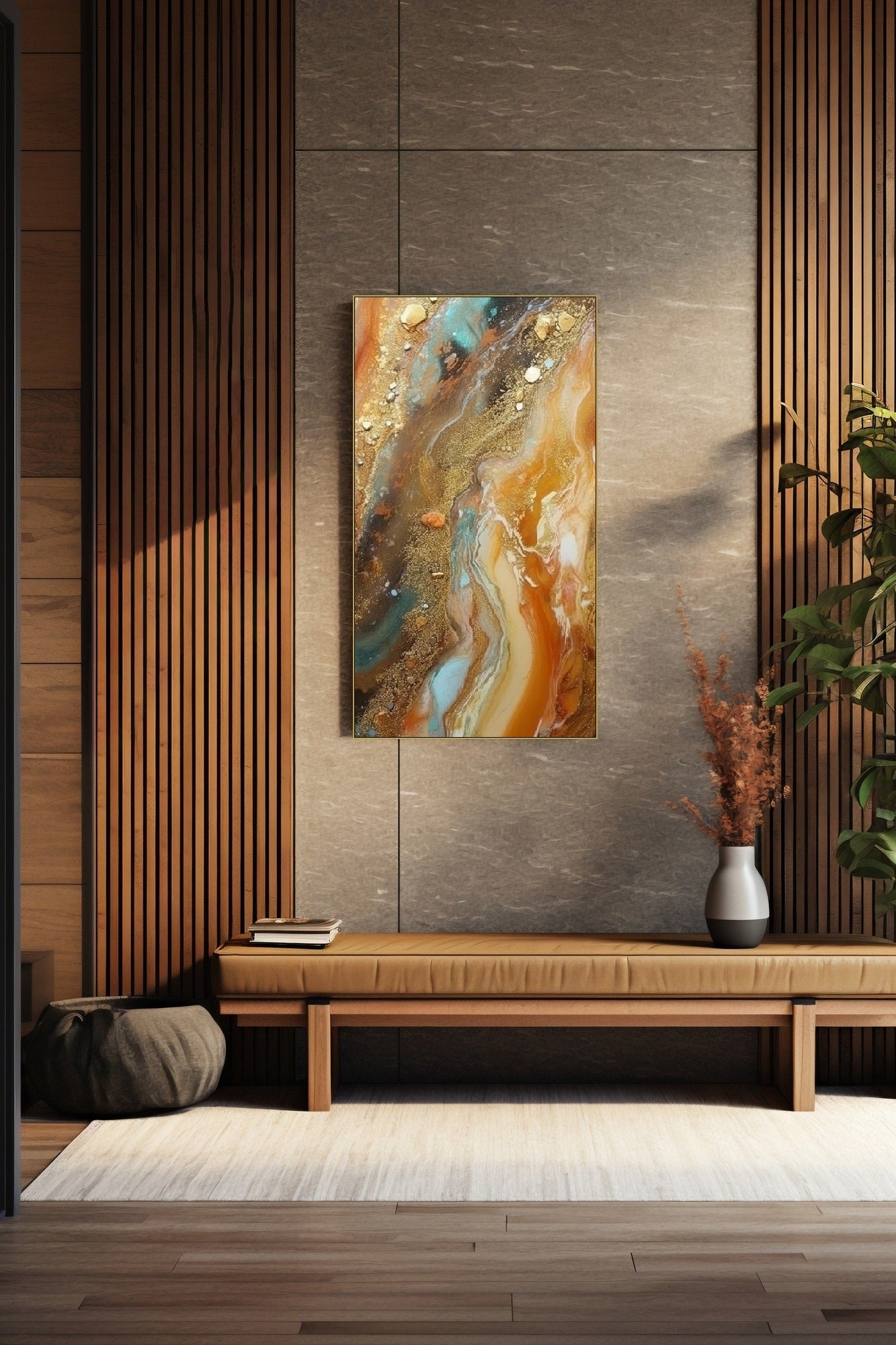 Großer abstrakter Leinwanddruck, gerahmte Marmor-Wandkunst, druckbares Kunstwerk mit goldenen Wellen, schwebender Rahmen, Wohnzimmer-Wandkunst, modernes Geschenkkunstwerk