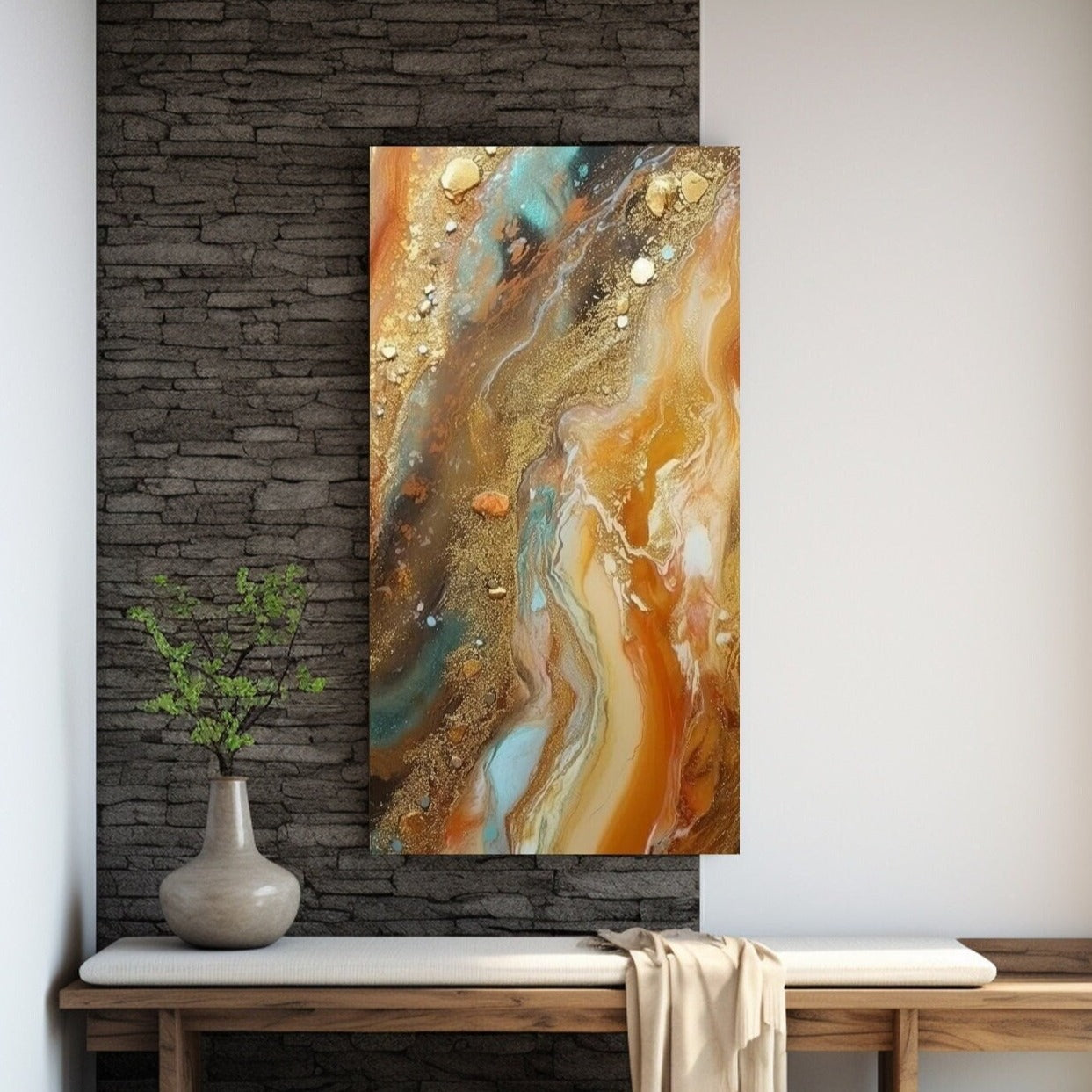 Großer abstrakter Leinwanddruck, gerahmte Marmor-Wandkunst, druckbares Kunstwerk mit goldenen Wellen, schwebender Rahmen, Wohnzimmer-Wandkunst, modernes Geschenkkunstwerk