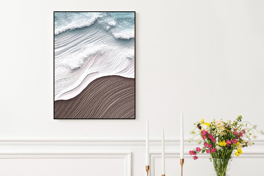Wellen-Wandkunst, gerahmter abstrakter Leinwanddruck, großer Floater-Rahmen, Wanddekoration, beeindruckendes Wohnzimmer-Kunstwerk, moderner Leinwanddruck