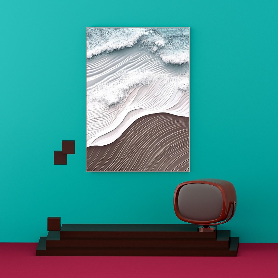 Wellen-Wandkunst, gerahmter abstrakter Leinwanddruck, großer Floater-Rahmen, Wanddekoration, beeindruckendes Wohnzimmer-Kunstwerk, moderner Leinwanddruck