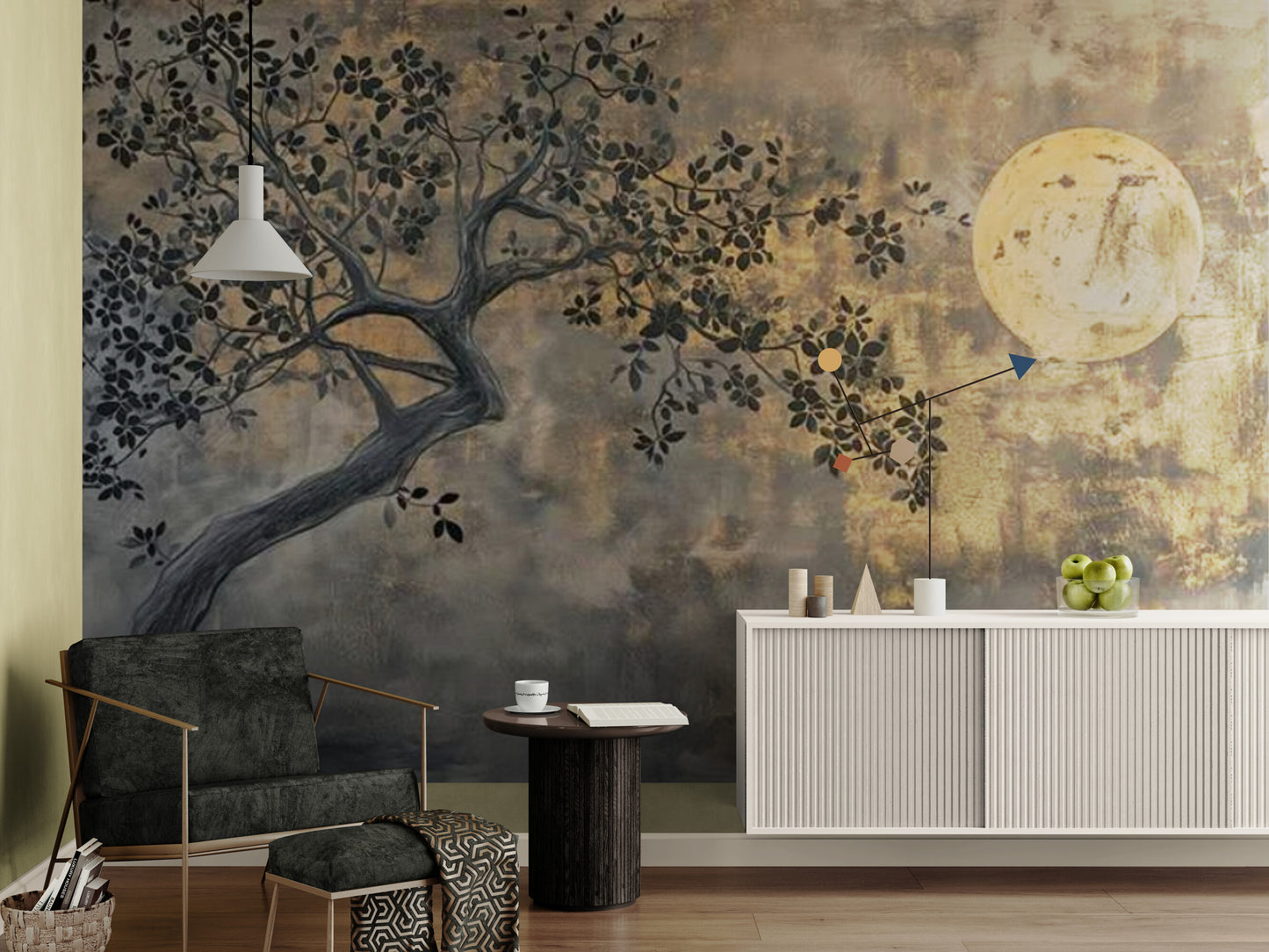 Extra large loft wallpaper, Peel and stick wall mural with moon image, Brown gold wallpaper mural, Self adhesive nature wall mural, Temporary wallpaper for living room, accent wallpaper