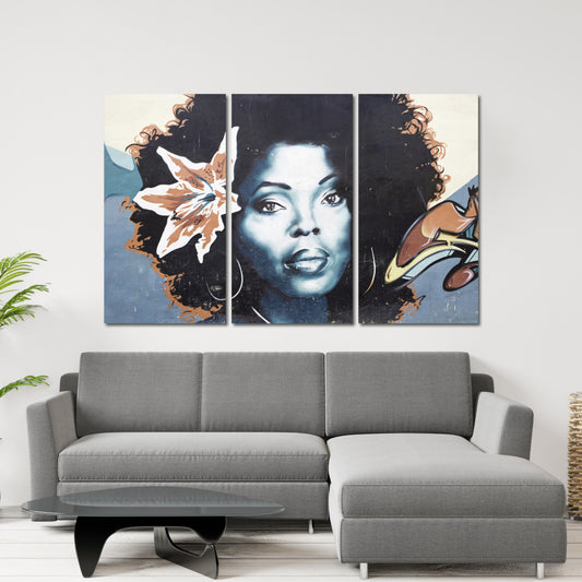 Black afro woman wall art, african american art canvas, black woman print multi panel extra large canvas art painting