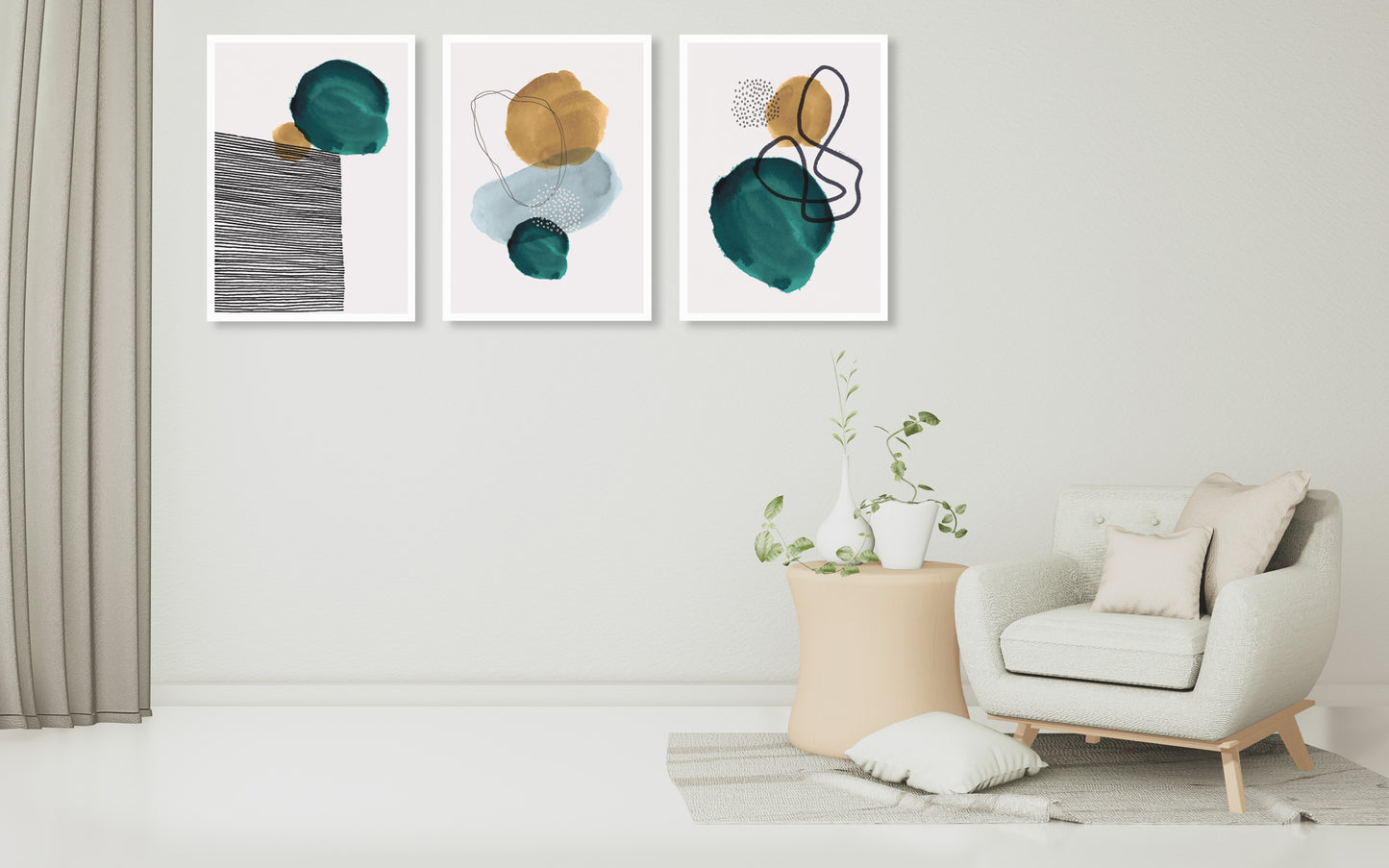 Mid century modern abstract wall art, printable wall art set of 3, minimalist wall art, geometric canvas painting