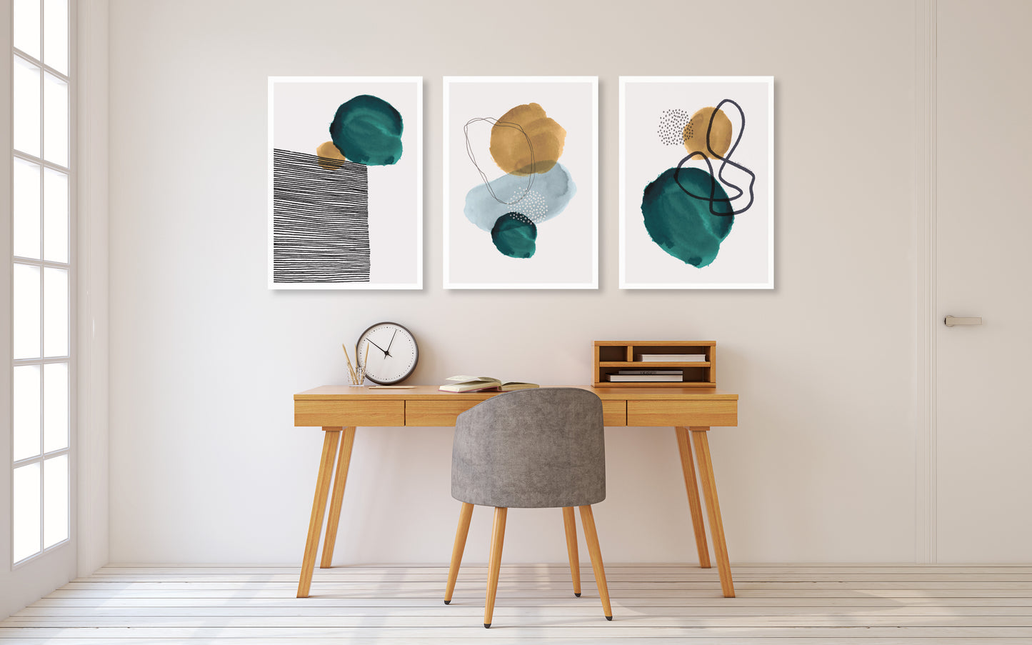 Mid century modern abstract wall art, printable wall art set of 3, minimalist wall art, geometric canvas painting