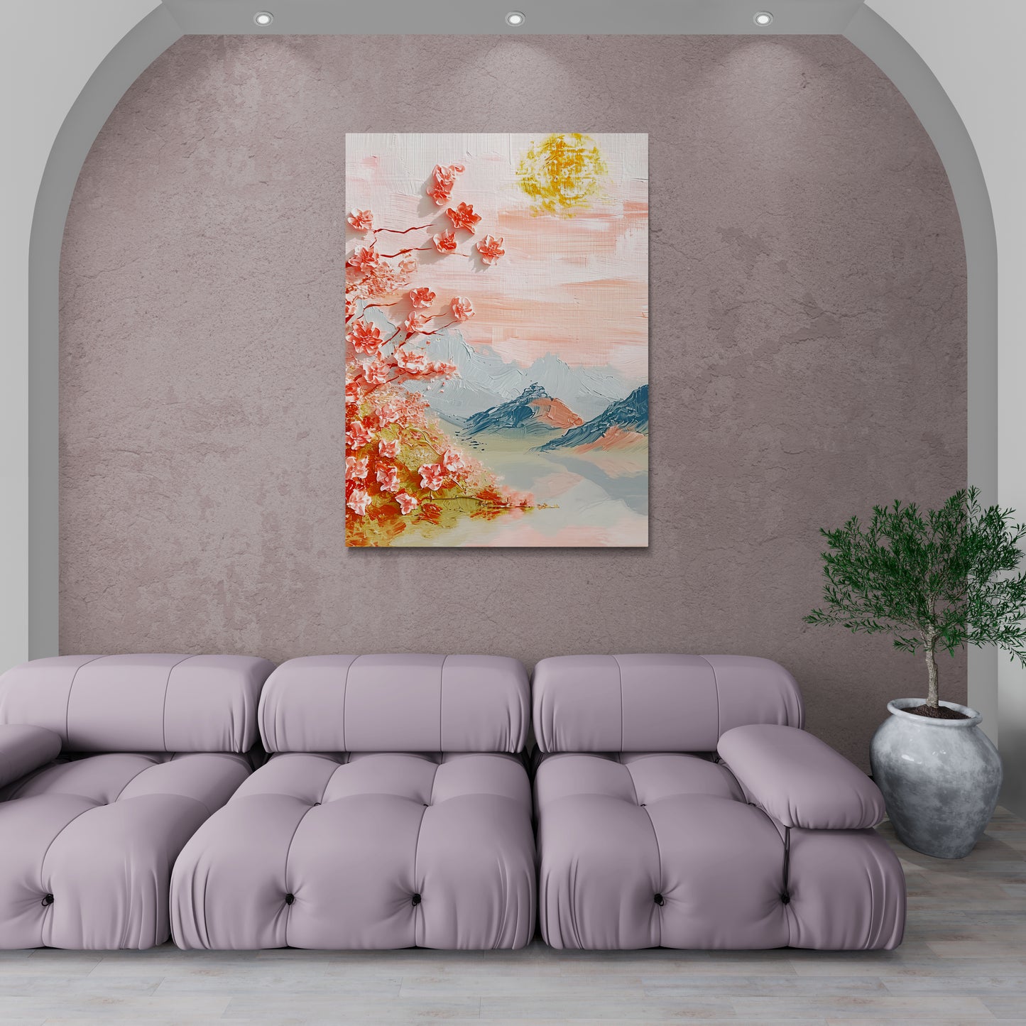 Chinoiserie wall art, large oriental artwork, framed nature art print, mountains wall art, sakura blossom artwork, floral wall art, gift for her, above bed wall art