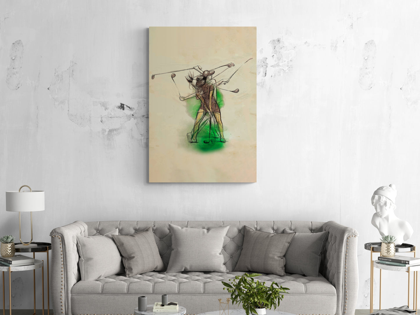 Golf wall art, sport themed artwork, people playing golf artwork in floating aluminum frame, canvas print for living room, bedroom, ideal gift