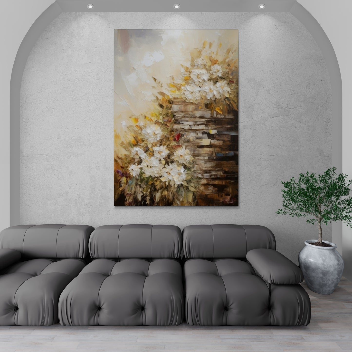 Large floral wall art, botanical floater frame wall art, printable flowers artwork, abstract living room wall art, modern canvas print