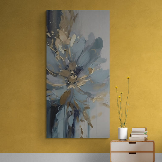 Blue flower wall art, large framed blue gold wall art, abstract floater frame artwork, calm bedroom canvas print, printable floral artwork