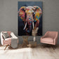 Colorful elephant wall art, large animal canvas print, printable oil paint effect artwork, modern floater frame wall art, bedroom artwork