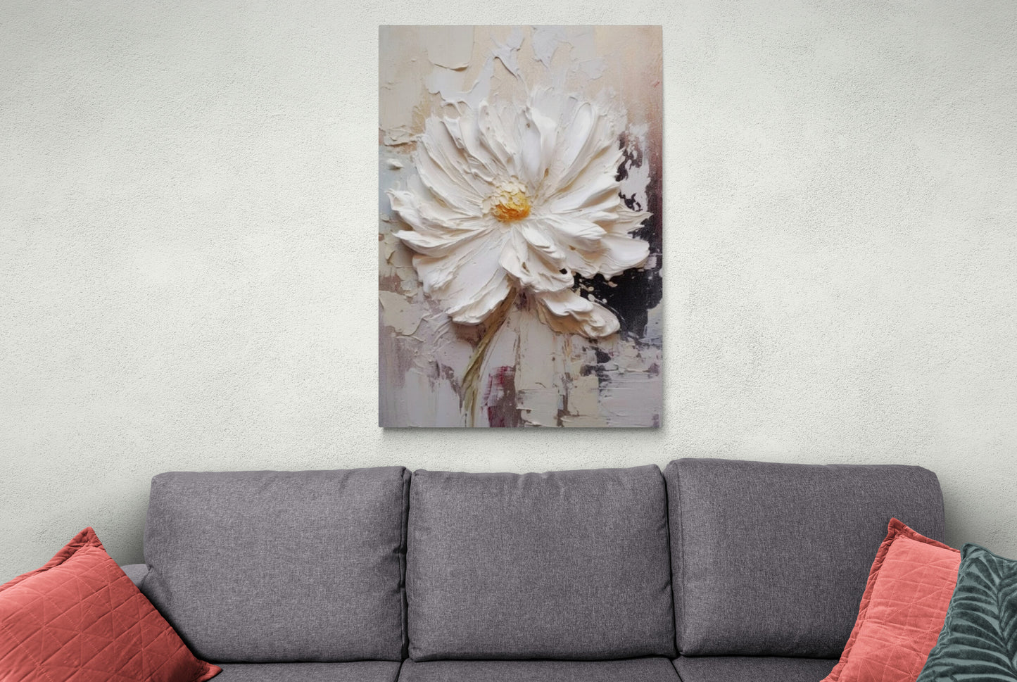 Large floral framed wall art, 3d effect flower canvas print, white flower canvas print, printable wildflower artwork, living room wall art